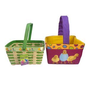 Dudleys Easter Basket Set of 2 Baby Chicks Design Green Woven New